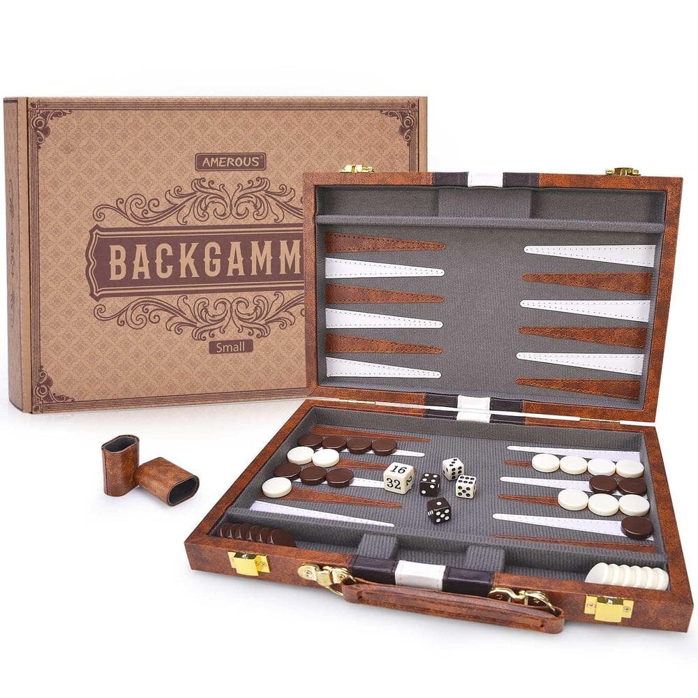 Conjunto de gamão AMEROUS Classic, jogo de tabuleiro de 28 cm com estojo de couro