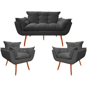 2 Poltronas e Namoradeira Opala Decorativa Reforçada Suede
