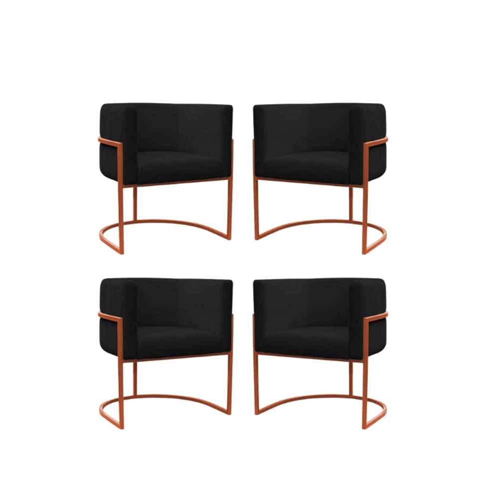 Kit 4 Poltronas Sala Carla Base Ferro Bronze Suede Preto