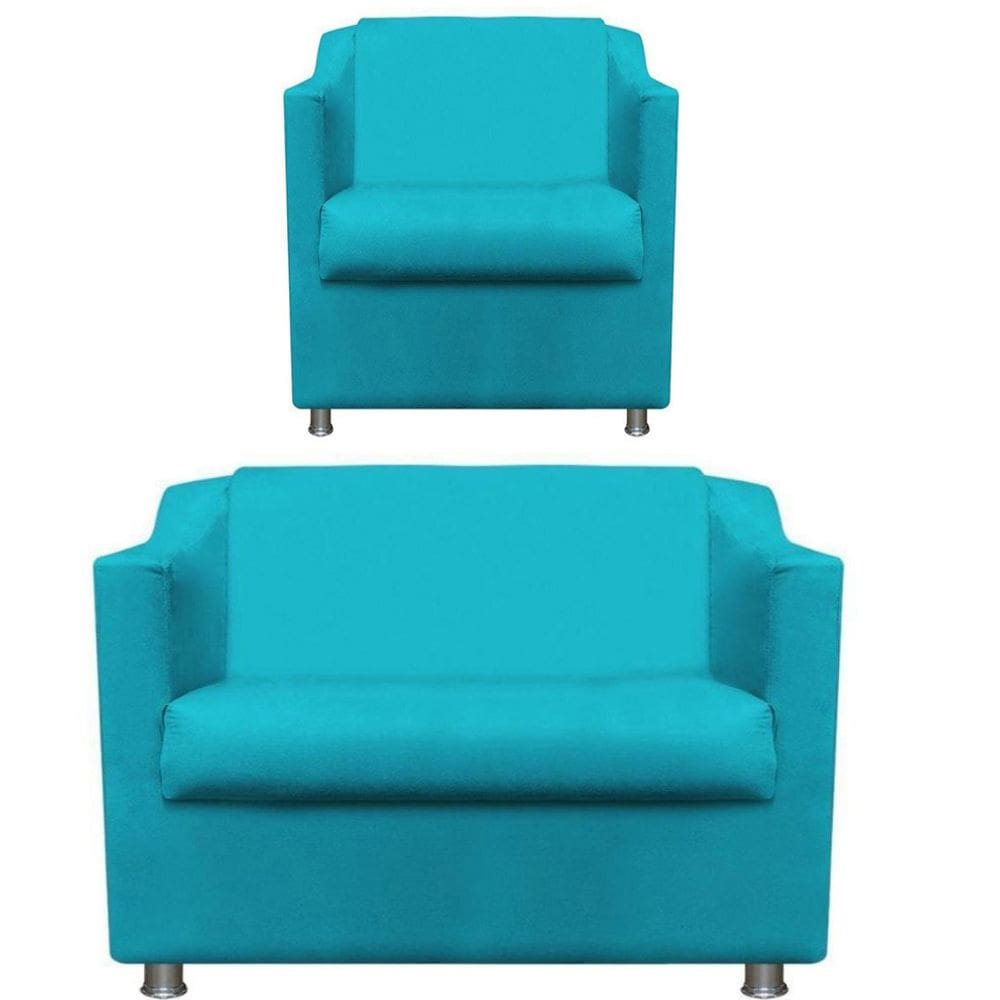 1 Poltr e Namoradeira Decorativa Reforçada Suede Azul Tifany