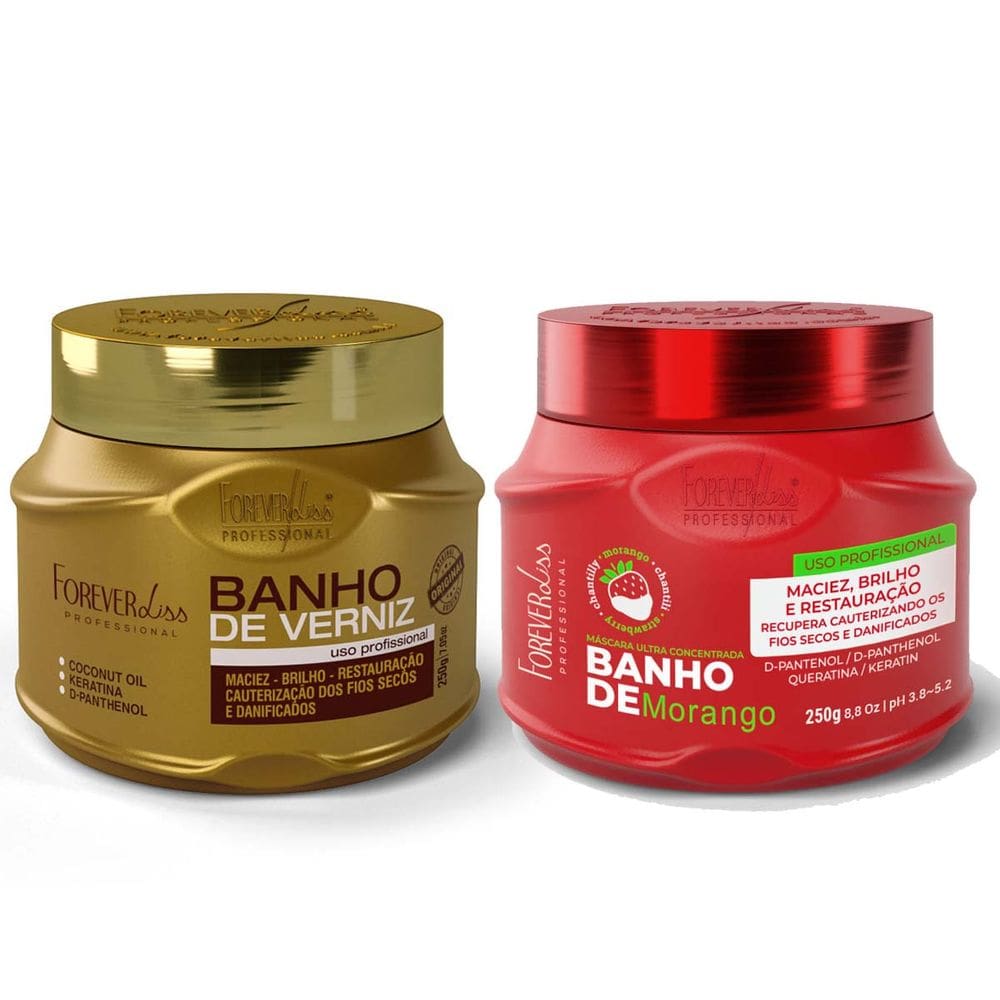 Kit Masc. banho de verniz e de Morango Forever Liss 250g