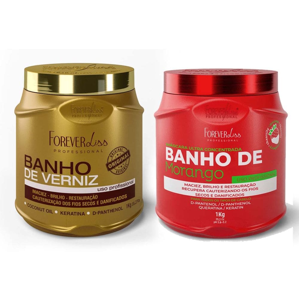 Kit Masc Banho de verniz e Banho de Morango Forever Liss 1kg