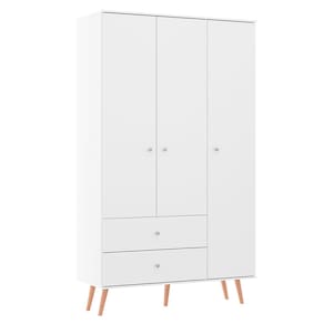 Guarda Roupa Retrô 120x206cm 3 Portas 2 Gavetas MDP Branco Menu Móveis