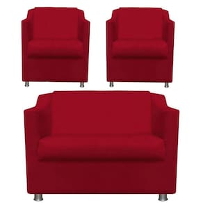2Poltronas e Namoradeira Decorativa Reforçada Suede Vermelho