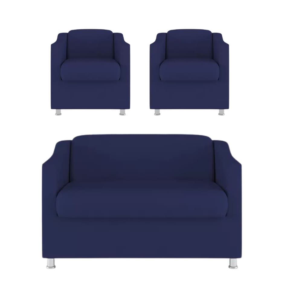 2Poltr e Namoradeira Decorativa Reforçada Suede Azul Marinho