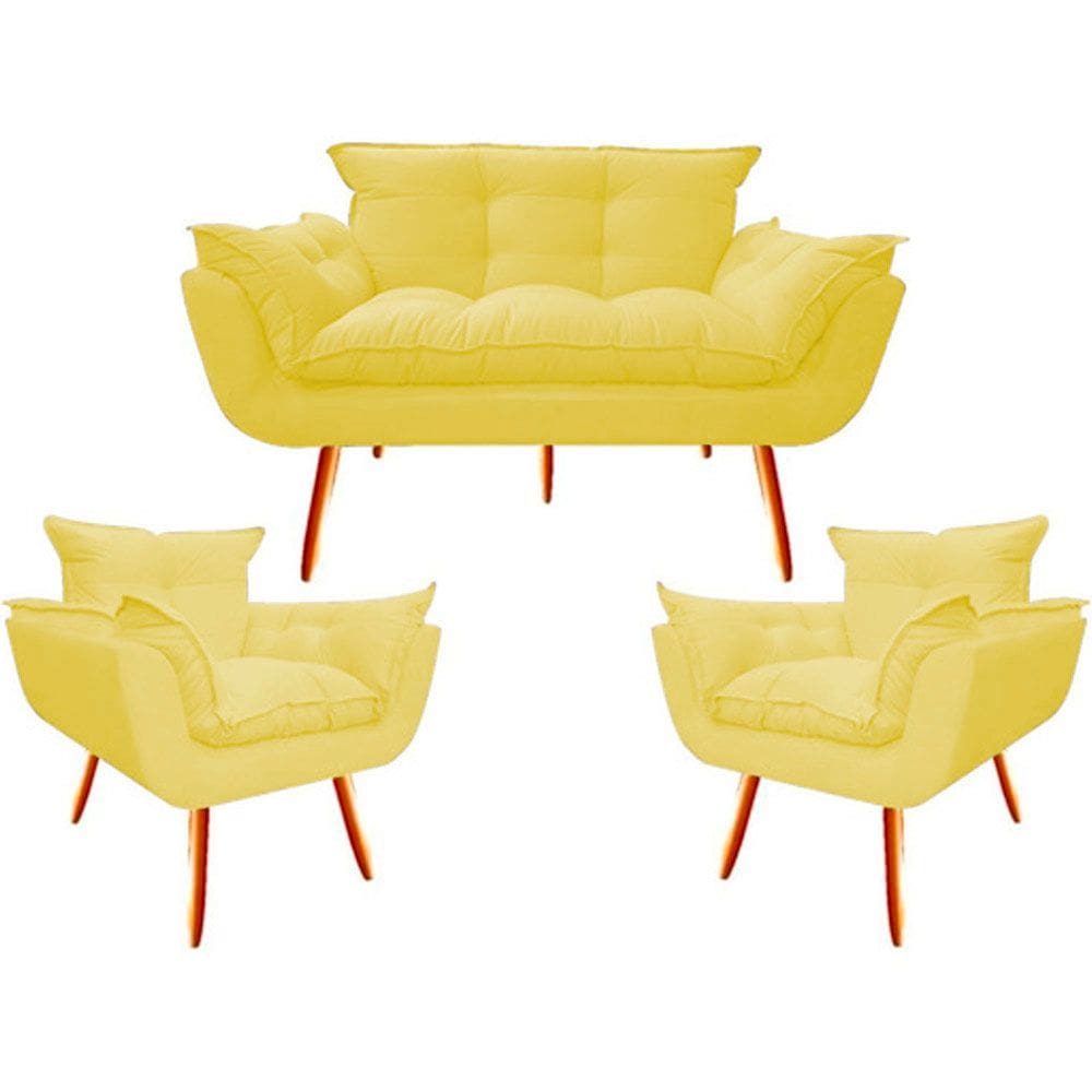 2 Poltr e Namor. Opala Decorativa Reforçada Suede Amarelo