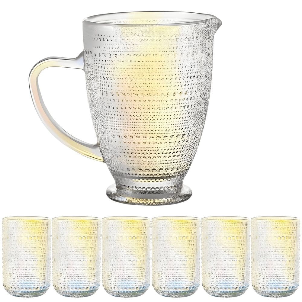 Jogo de Copos com Jarra de Vidro Pérola Rainbow para Àgua ou Suco 7 Peças