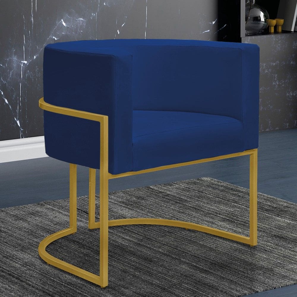 Polt Decorativa Nayara Base Ferro Dourado Suede Azul Marinho