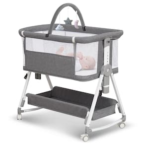 Berço de bebê MEICHYUN 3 em 1, dorminhoco de cabeceira com brinquedos e armazenamento