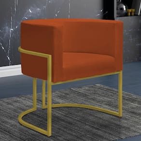 Poltrona Decorativa Nayara Base Ferro Dourado Suede Terracota