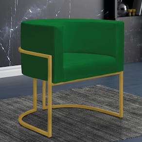 Poltrona Decorativa Nayara Base Ferro Dourado Suede Verde