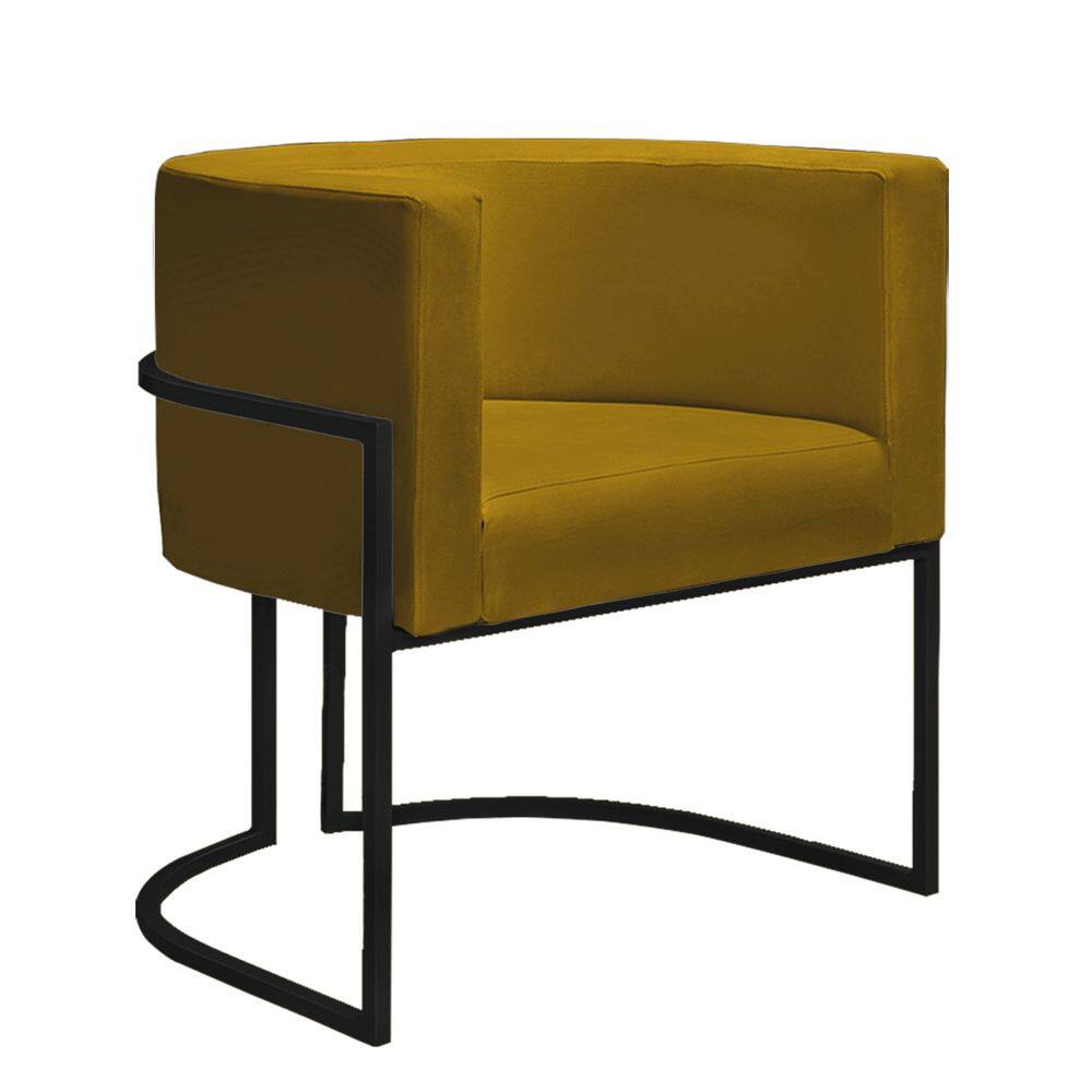 Poltrona Decorativa Nayara Base Ferro Preto Suede Mostarda