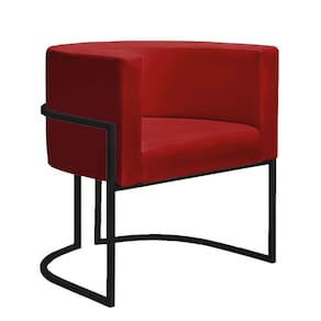 Poltrona Decorativa Nayara Base Ferro Preto Suede Vermelho
