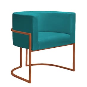 Poltr Decorativa Nayara Base Ferro Bronze Suede Azul Tifany