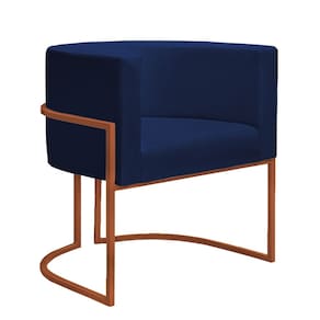 Poltr Decorativa Nayara Base Ferro Bronze Suede Azul Marinho