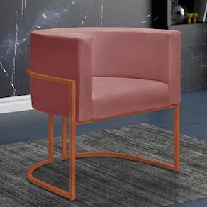 Poltrona Decorativa Nayara Base Ferro Bronze Suede Rose