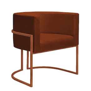 Poltrona Decorativa Nayara Base Ferro Bronze Suede Terracota