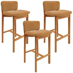 Kit 03 Banquetas Alta Para Cozinha Sala De Jantar Bar Dara L02 Bouclê Mostarda - Lyam Decor