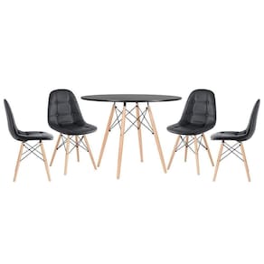 Kit - Mesa Eames 100 Cm Preto + 4 Cadeiras Botonê Preto Mesa Preto Com Cadeiras Preto