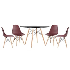 Kit - Mesa Eames 120 Cm Preto + 4 Cadeiras Eames Dsw Marrom Mesa Preto Com Cadeiras Marrom