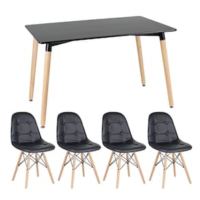 Kit - Mesa Retangular Eames 80 X 140 Cm Preto + 4 Cadeiras Botonê Preto Mesa Preto Com Cadeiras Preto