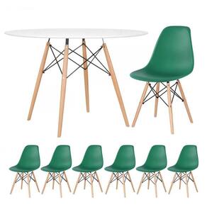 Kit - Mesa Eames 120 Cm Branco + 6 Cadeiras Eames Dsw Verde Escuro Mesa Branco Com Cadeiras Verde Escuro