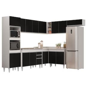 Armário De Cozinha Modulada De Canto 8 Peças Cp03 Balcão Com Pia Inox Branco/preto - Lumil