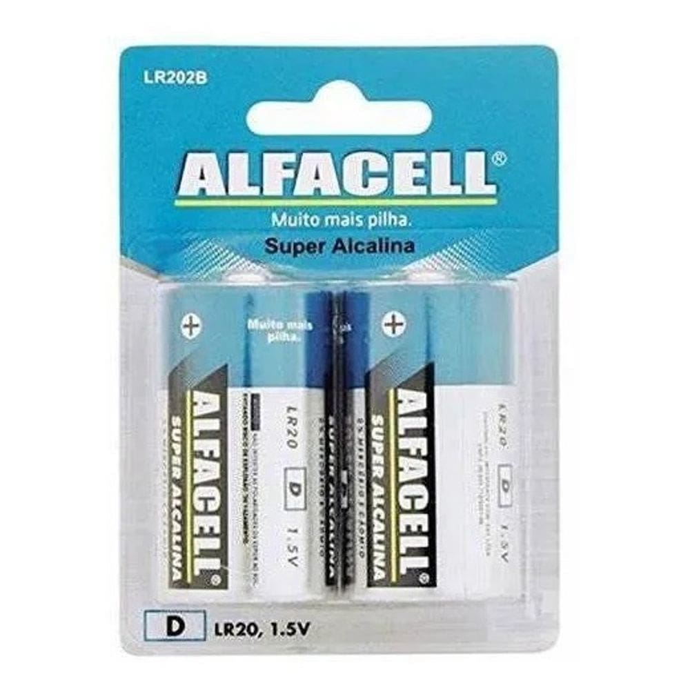 Pilha Alcalina D2 Grande Alfacell 2 Unidades Aquecedor a Gás