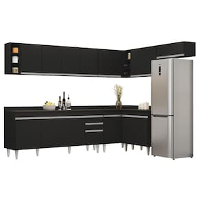 Armário De Cozinha Modulado De Canto 8 Peças Cp26 Balcão Com Tampo Preto - Lumil