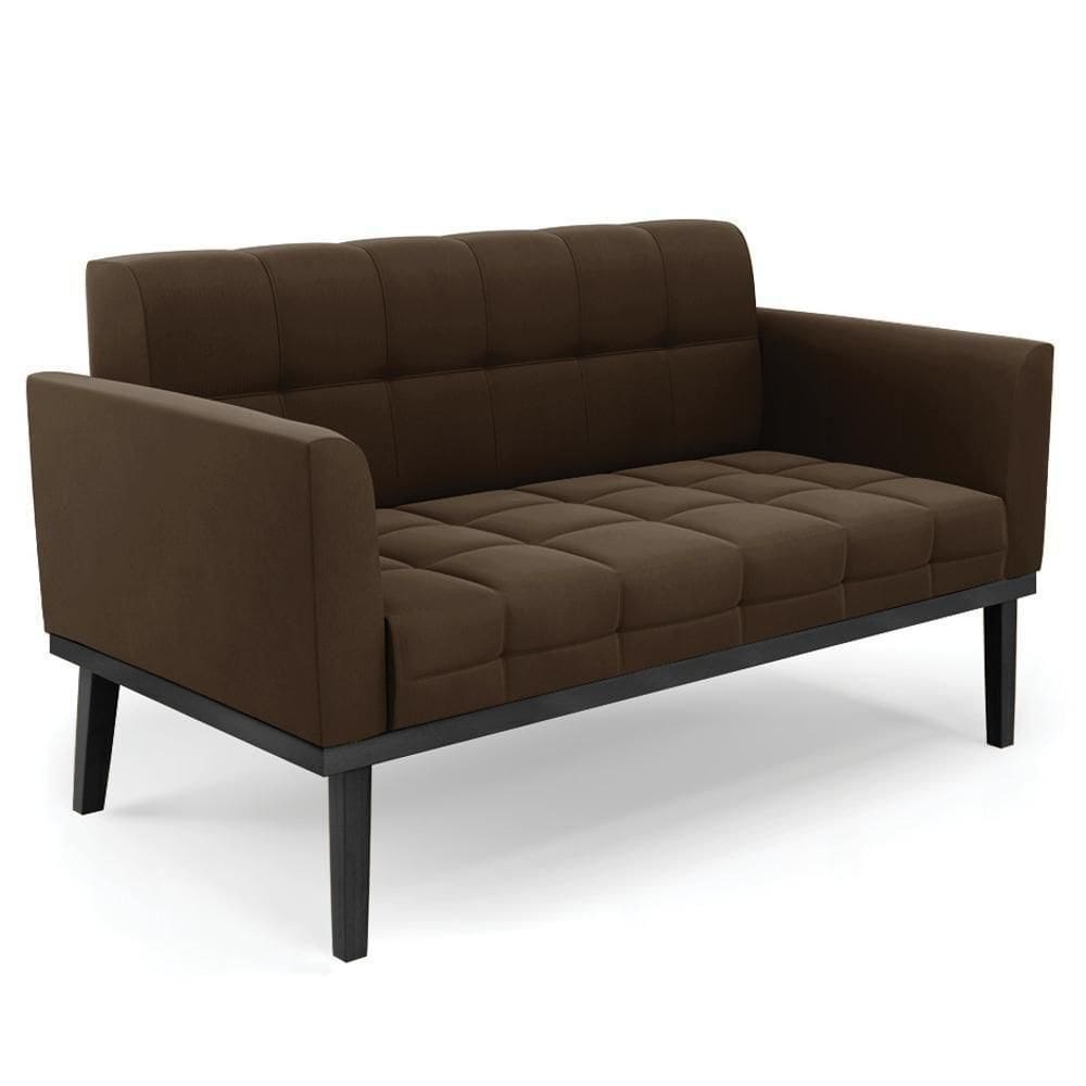 Sofá Namoradeira Base Madeira Preto Ana Suede Marrom - Ibiza