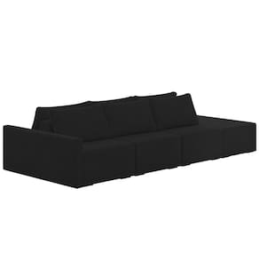 Sofá Ilha Modular Com Puff Para Sala Living 342cm Georgia K04 Veludo Preto - Mpozenato