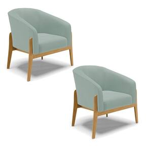 Poltrona Decorativa Base Madeira Kit 2 Stella Cotelê Int/veludo Menta D03 - D`rossi