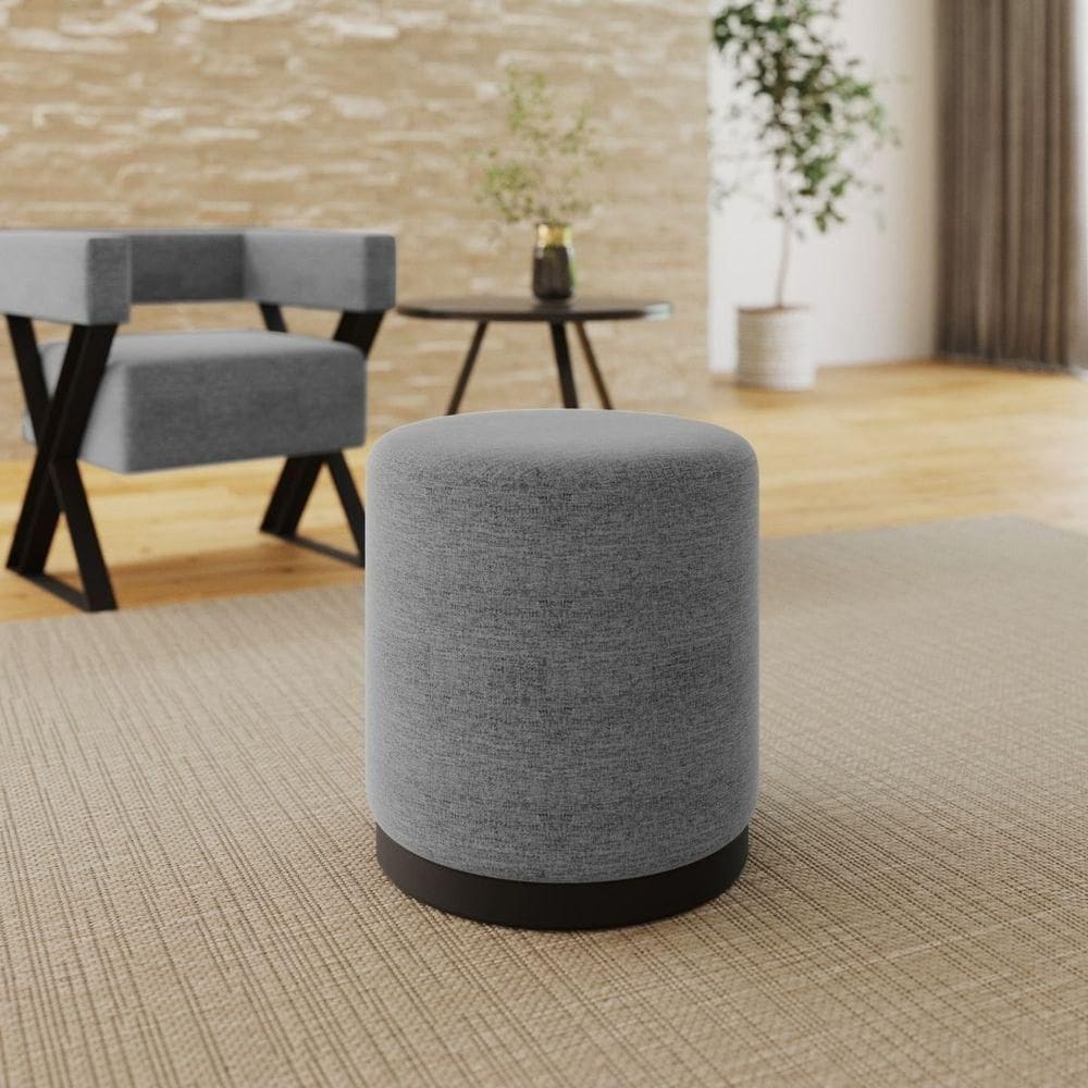 Puff Decorativo Redondo Estilo Industrial Orlando Linho Cinza
