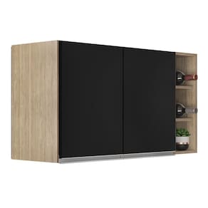 Armário De Cozinha Aéreo Califórnia 100cm E Nicho Garrafeiro Castanho/preto - Lumil