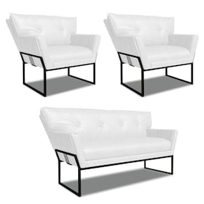 Namoradeira E 2 Poltronas Industrial Pto Anitta Sintét Pu Branco D03 - D`rossi