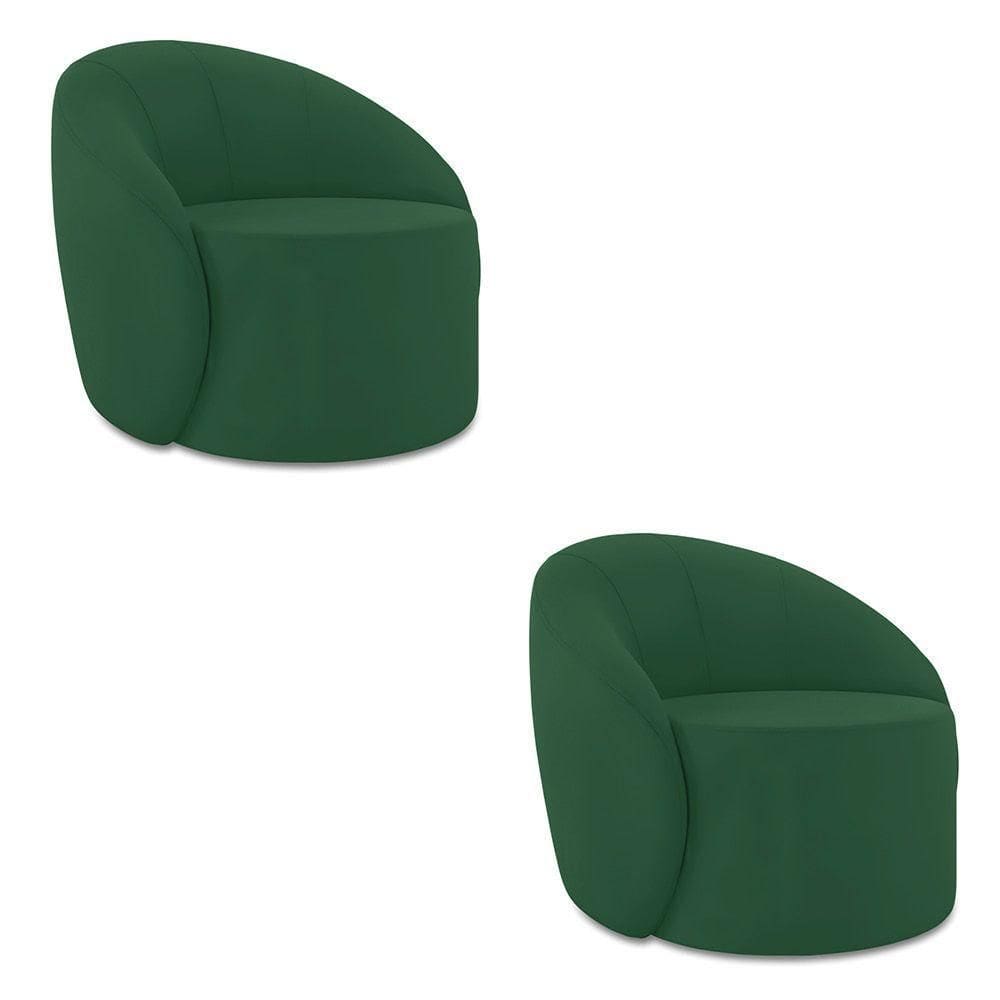 Poltrona Decorativa Orgânica Giratória Kit 2 Lua Veludo Verde D03 - D`rossi