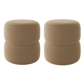 Kit 2 Puff Decorativo Estofado Para Sala Jasmin Linho Bege
