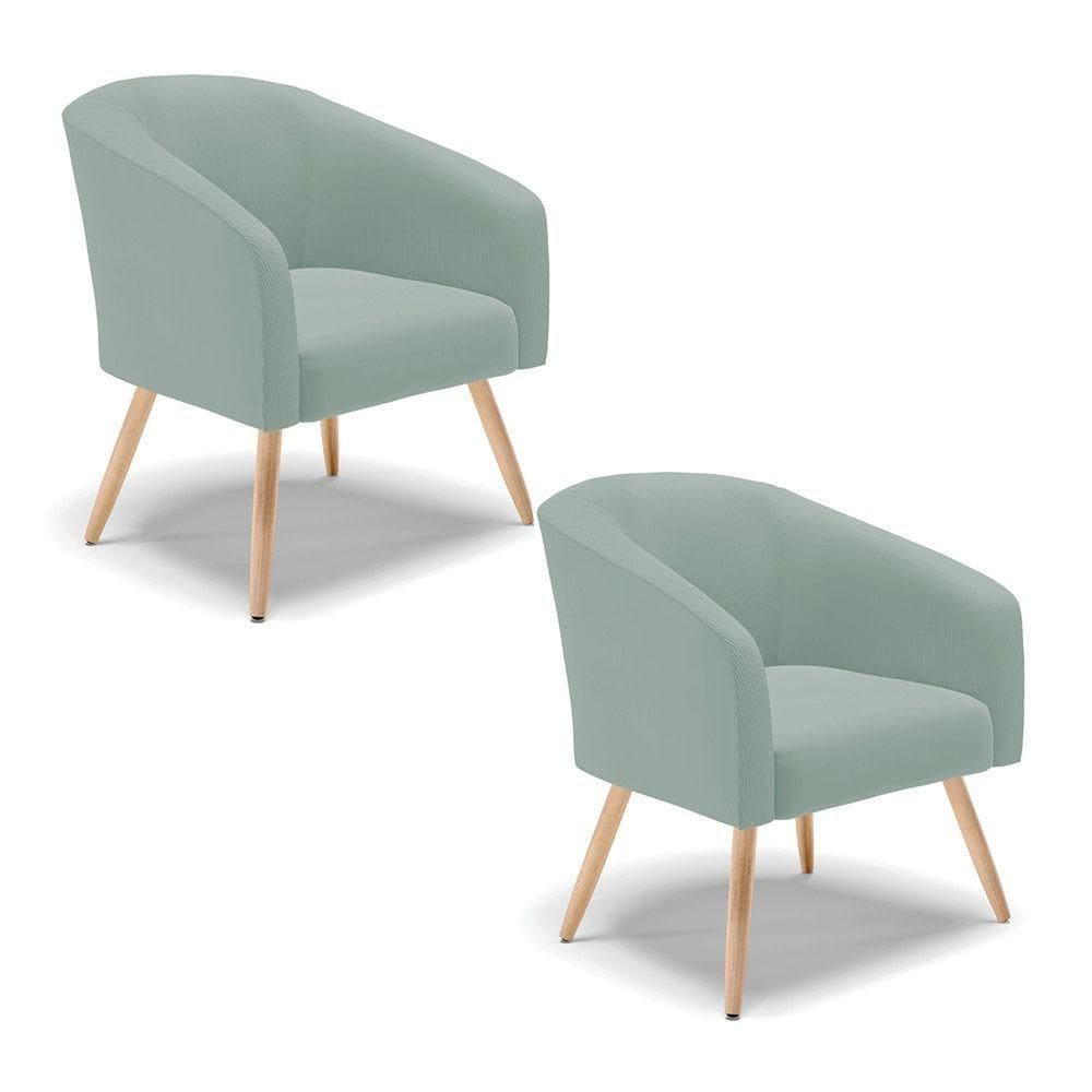 Poltrona Decorativa Pé Palito Natural Kit 2 Stella Cotelê Int/veludo Menta D03 - D`rossi