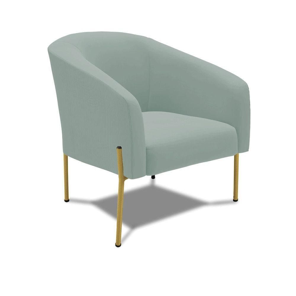 Poltrona Decorativa Pé De Ferro Dourado Stella Cotelê Ext/veludo Menta D03 - D`rossi