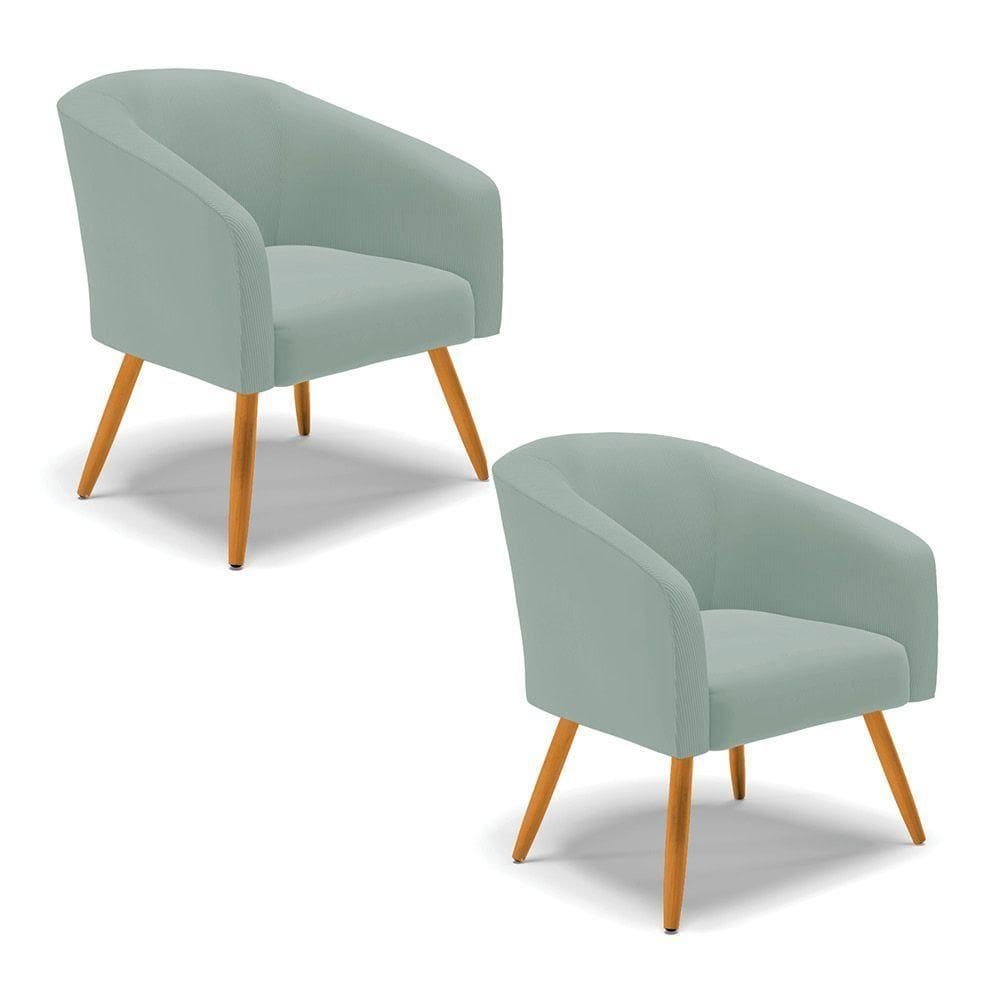 Poltrona Decorativa Pé Palito Castanho Kit 2 Stella Cotelê Int/veludo Menta D03 - D`rossi