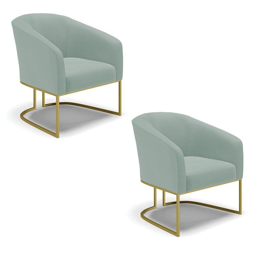 Poltrona Decorativa Industrial Dourado Kit 2 Stella Cotelê Int/veludo Menta D03 - D`rossi