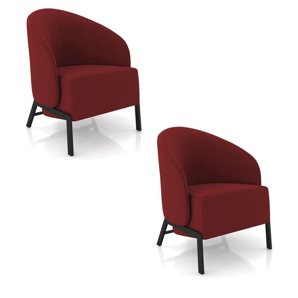 Poltrona Sala De Estar Base Industrial Kit 2 Luar Veludo Vermelho K01 - D`rossi