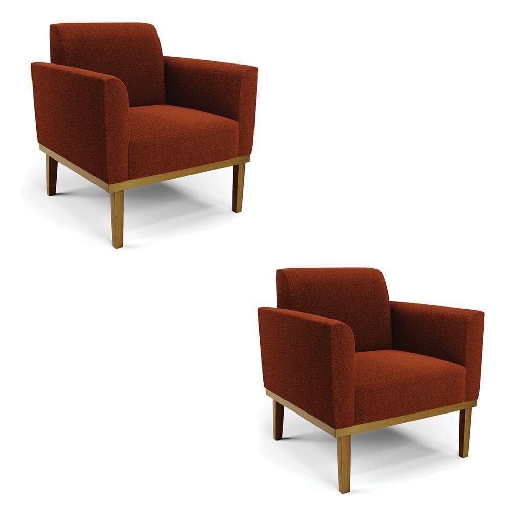 Poltrona Sala Base Madeira Castanho Kit 2 Marisa Bouclê Terra D03 - D`rossi