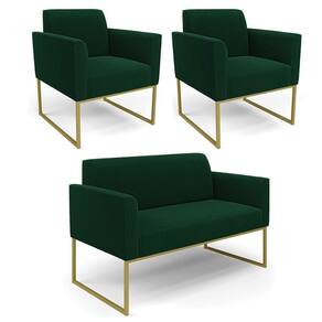 Namoradeira E 2 Poltronas Industrial Dourado Marisa Bouclê Verde D03 - D`rossi
