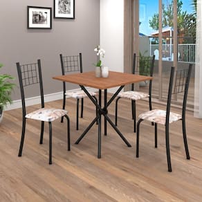 Conjunto de Mesa Tubular 70cm X 70cm Tampo em Mdf com 4 Cadeiras Dany Botanic Bege / Preto TXT