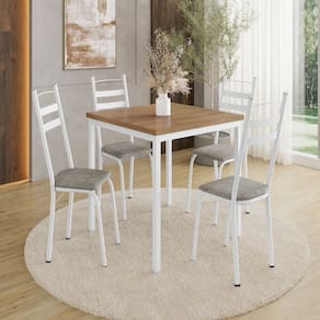 Conjunto de Mesas e Cadeiras 90x90 com 4 Cadeiras Branco/Grafiato/ Demolição