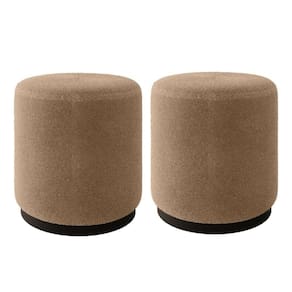 Kit 2 Puff Decorativo Estofado Estilo Industrial Orlando Bouclé Bege