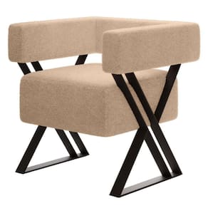 Poltrona Decorativa Sara Pés De Metal Estilo Industrial Bouclé Bege