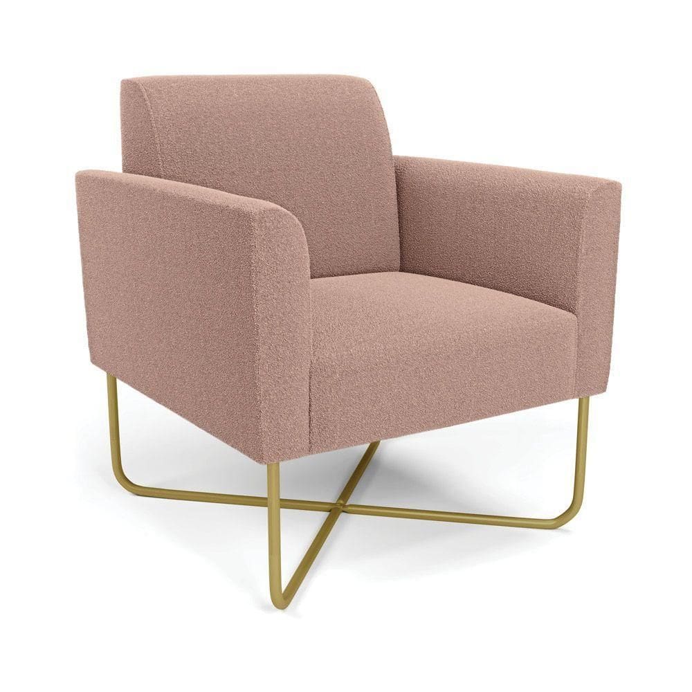 Poltrona Sala Base X Industrial Dourado Marisa Bouclê Rosê D03 - D`rossi