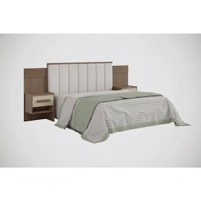 Cabeceira Para Cama Queen Size Ripada Irís Estofada Com 2 Mesas De Cabeceira D` Doro Castanho/linho/ripado